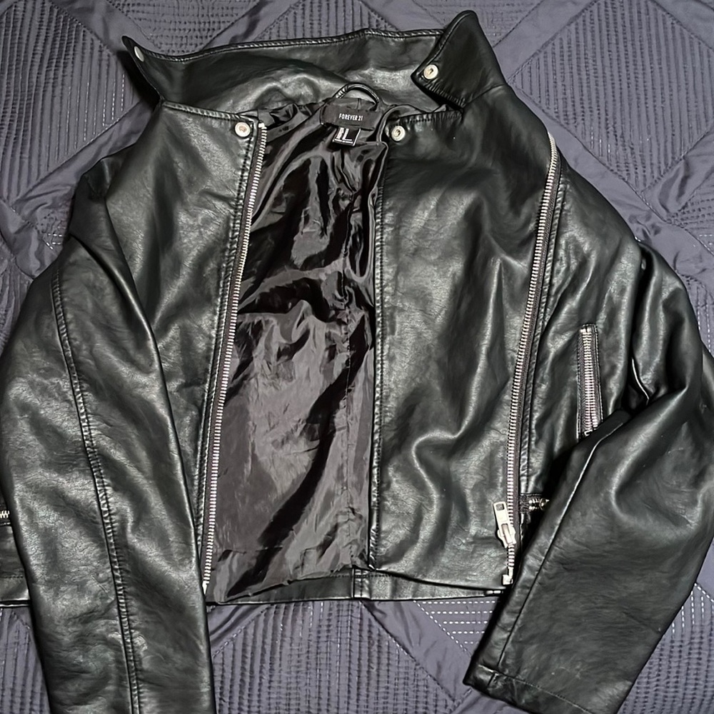 forever 21 size m black leather jacket